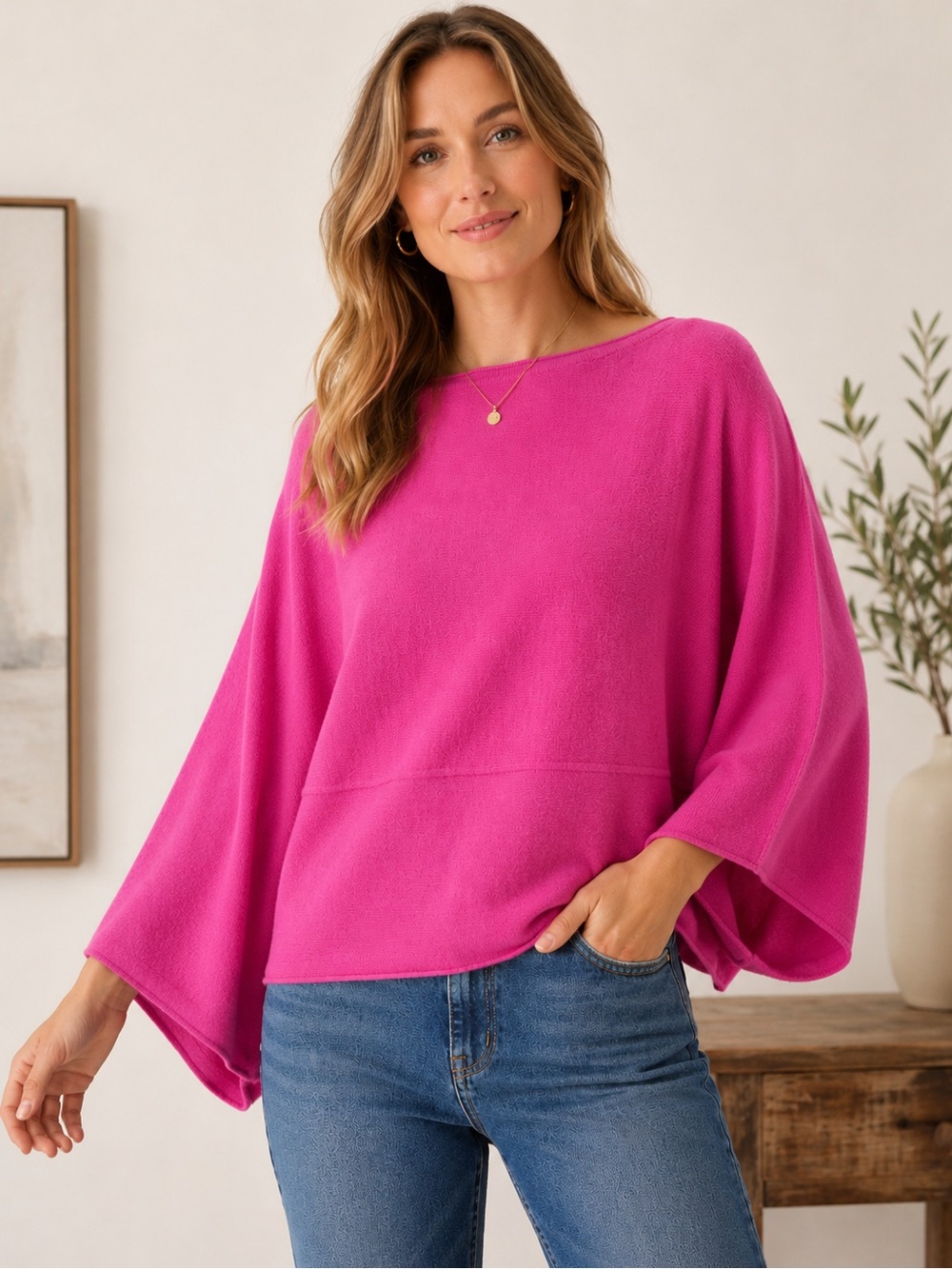 Talbots Pink Merino Wool Batwing Sleeve Sweater Boat Neck Womens Large